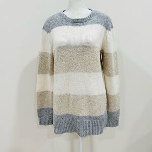 Banana Republic Womens Thick Chunky Neutral Stripe Sweater Oatmeal Wool Blend M